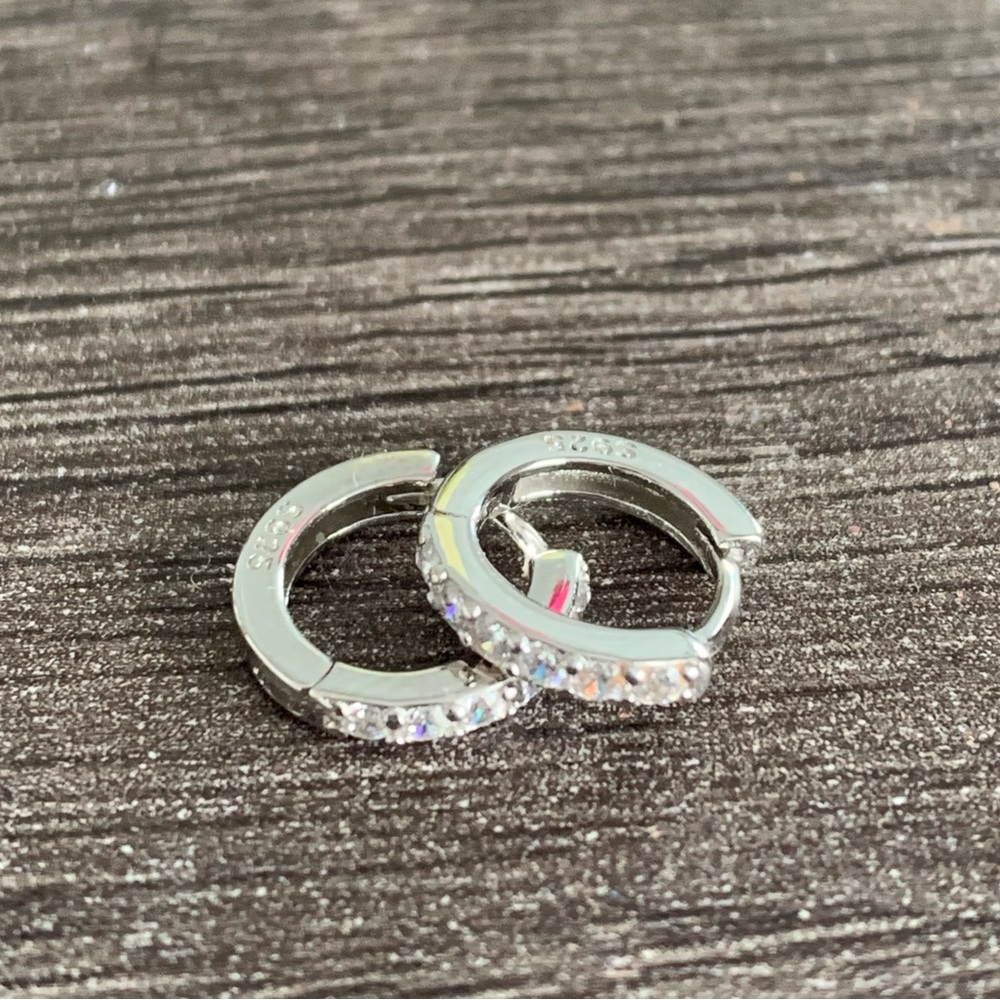 Sterling Silver Crystal Huggie Hoop Earrings